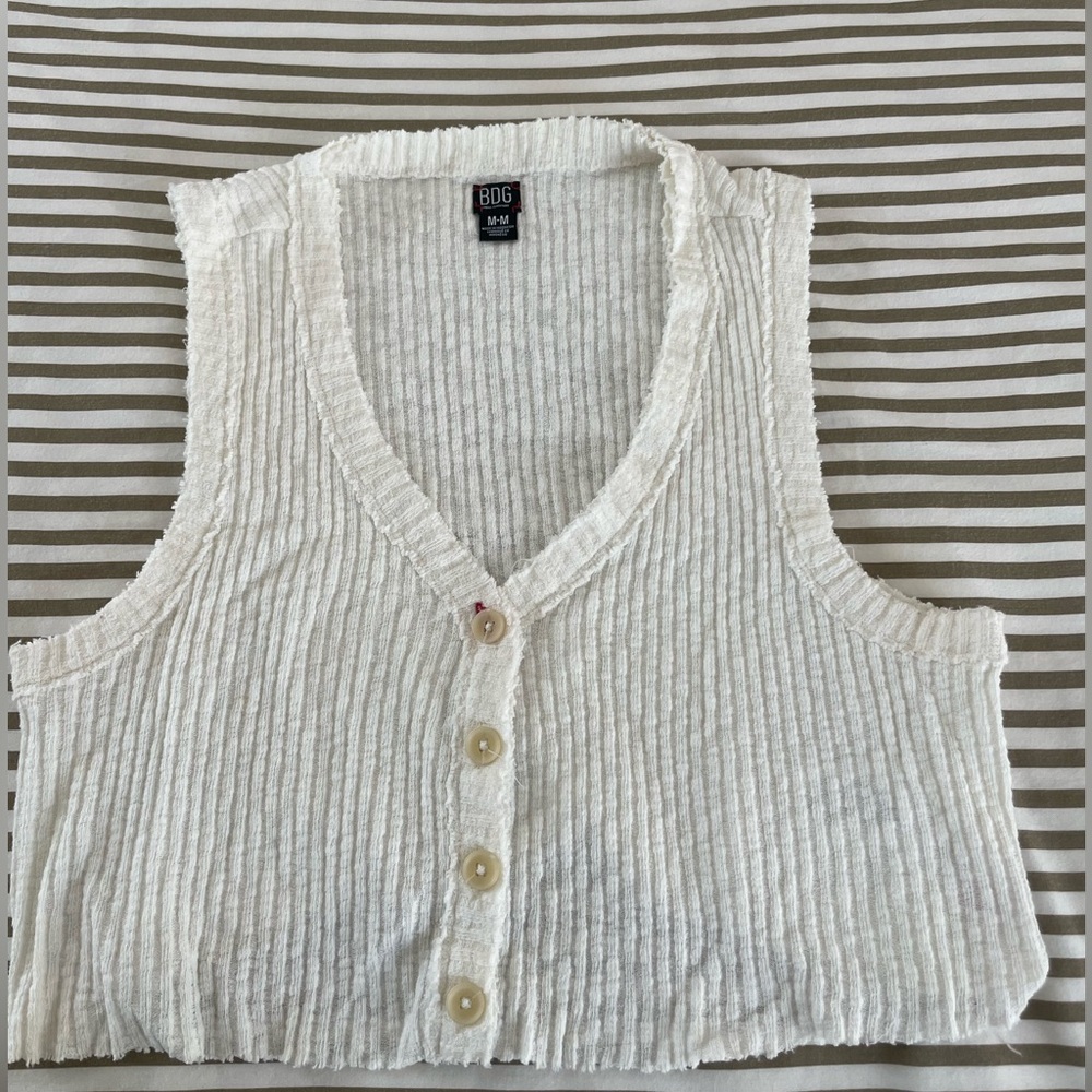 BDG White Sleeveless Button-Up Top